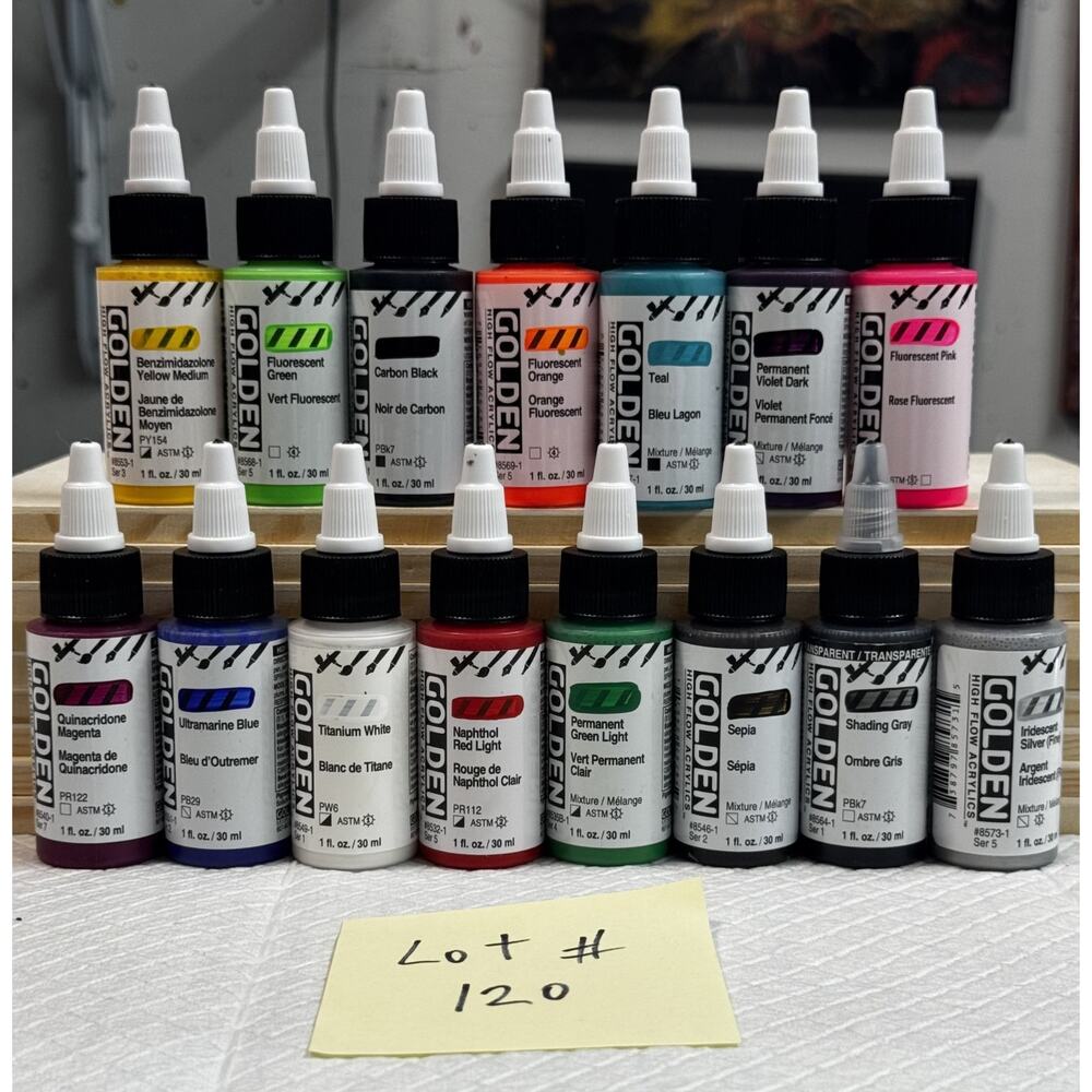 LOT OF 15 Golden High Flow Acrylics 1 fl. oz. /30 ml Sealed No Duplicates LOT120